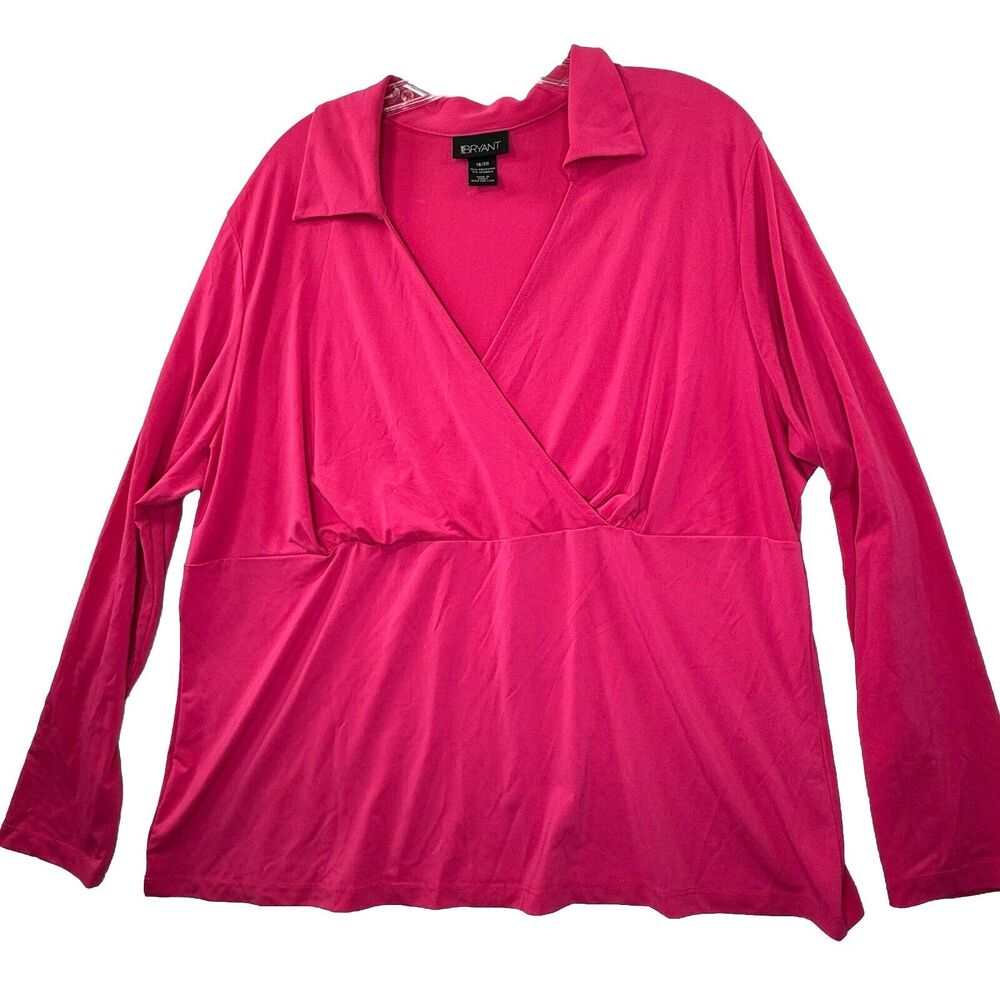 Lane Bryant 18/20 Babydoll Top Women’s Plus Size 1X Pink LS Stretch Blouse - Picture 1 of 11